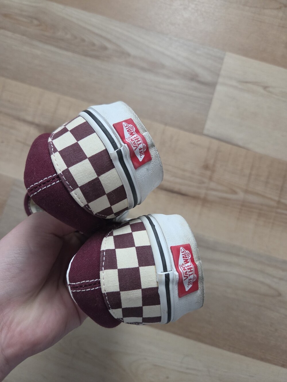 Vans Slip-On Checkerboard Sneakers in Maroon and Cream - Picture 10 of 10